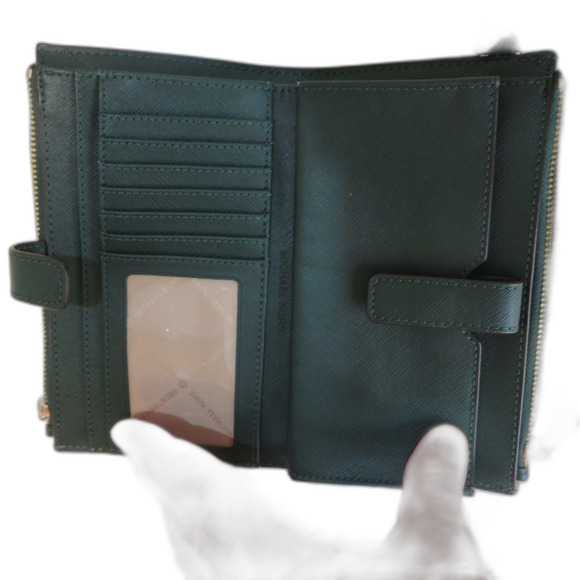 Michael Kors Green Folded Double Zip Wristlet Wallet - Picture 7 of 11